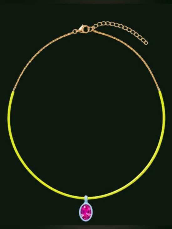 Harper Jewelry - Spicy Dan Necklace with Neon Yellow Cord and Pink Pendant